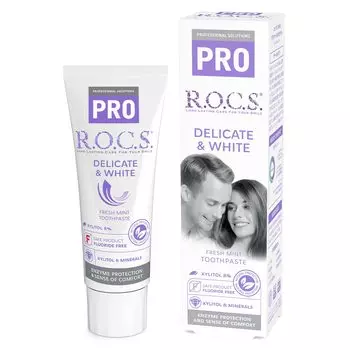 Зубная паста Rocks PRO Delicate White Fresh Mint Whitening с энзимами 94 г ROCS. & [Полный уход]