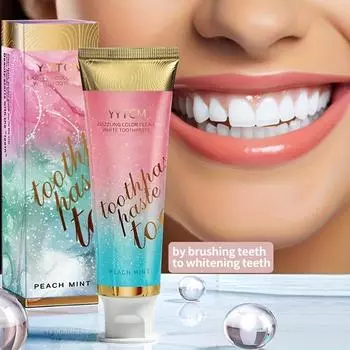 Зубная паста со вкусом персика и мяты, глубоко очищающая и освежающая дыхание, цветная 100 г (3,53 унции) - 1 шт, зубная паста