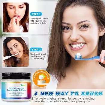 Зубная паста в таблетках с нано-гидроксиапатитом, без фтора и пластика, экологичная и удобная для путешествий, реминерализует с помощью NHA белый