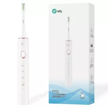 Зубная щетка электрическая звуковая infly PT02 с таймером 4 Dupont, большая белая, тип, колпачок, режимы, тихая, водонепроницаемая, IPX7, щетка, мягкая, функция, перезаряжаемая,