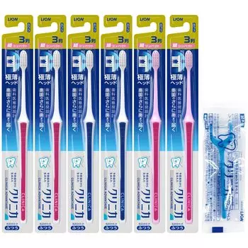 Зубная щетка Clinica Advantage, 3 ряда, ультракомпактная, обычная, тонкая, набор из 6 штук, зубная нить не входит в комплект (Цвет выбран) + Y-образный
