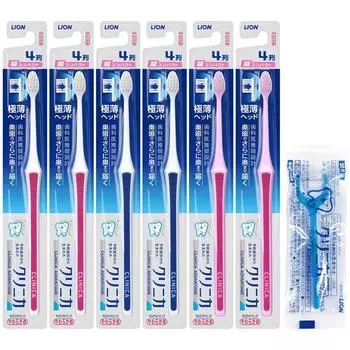 Зубная щетка Clinica Advantage, 4 ряда, ультракомпактная, мягкая, в комплекте 6 бутылочек зубной нити +