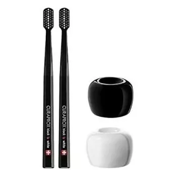 Зубная щетка Craprox Black is White x Набор из 2 подставок для зубных щеток x (Черный Черный) + (Черно-белый)