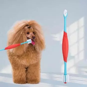 Зубная щетка для домашних животных Безопасная портативная пластиковая зубная щетка с двойной головкой для домашних животных для путешествий