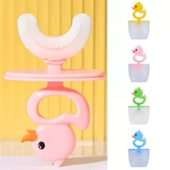 Зубная щетка для глубокой очистки с пылезащитным чехлом, силиконовая мягкая щетка с щетиной, U-образная детская зубная щетка для дома жёлтый