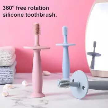 Зубная щетка для малышей, чистка на 360 градусов, уход за зубами, здоровая силиконовая детская щетка для языка, зубная щетка, товары для младенцев синий