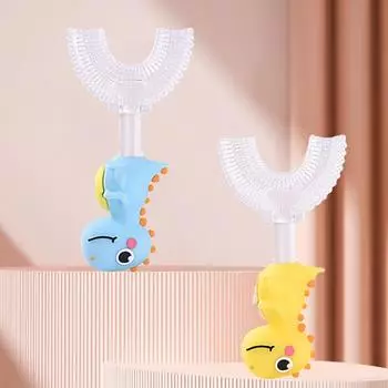 Зубная щетка для малышей, привлекательная термостойкая силиконовая ручная ручная зубная щетка U-типа для младенцев с героями мультфильмов для дома жёлтый