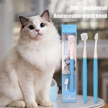 Зубная щетка для собак, мягкая силиконовая зубная щетка на 360 градусов для домашних животных, сменные насадки для ухода за собаками и кошками (Синий и Белый) One Size белый