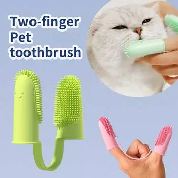 Зубная щетка для собак, зубная щетка для кошачьих пальцев, маленькая зубная щетка для собак, двусторонняя зубная щетка, чистка зубов собак и уход за зубами розовый