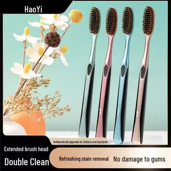 Зубная щетка для взрослых с мягкой щетиной Advanced: Защита десен, Удаление пятен, Глубокая очистка, Антибактериальный, Освежающий, Длинная головка, Мягкий для десен темно-зеленого