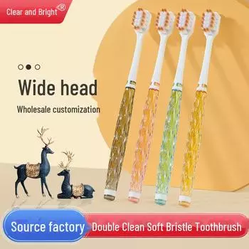 Зубная щетка для взрослых с мягкой щетиной Crystal - широкая головка, густая щетина, прозрачный цвет, набор для пар