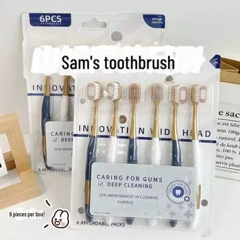 Зубная щетка для взрослых Sam s Style с густой мягкой шелковой щетиной, 6 шт. в упаковке 1 piece