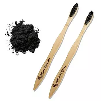 Зубная щетка Herb Essential Bamboo, упаковка из 2 шт. | с ультрамягкими щетинками с активированным углем | Натуральная, биоразлагаемая и экологичная зубная щетка Pack of 2 коричневый