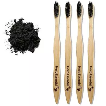 Зубная щетка Herb Essential Bamboo, упаковка из 4 шт. | с ультрамягкими щетинками с активированным углем | Натуральная, биоразлагаемая и экологичная зубная щетка Pack of 4 коричневый