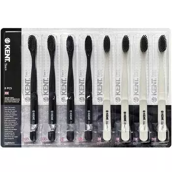 Зубная щетка Kent Bincho с древесным углем и ультратонкой щетиной Tan Black 4p + Tan White 4p Set Корейская зубная щетка, здоровье зубов
