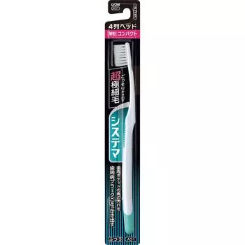 Зубная щетка LION Systema, компактная, 4 ряда, 1 шт. Зубная щетка, обычная Зубные щетки для лечения заболеваний пародонта Чистите зубы кончиками щетинок, чтобы несильно потереть зубы.