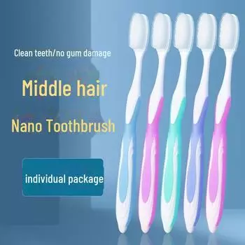 Зубная щетка Nano с мягкой щетиной, межзубным ершиком и съемной головкой для семейного использования розовый