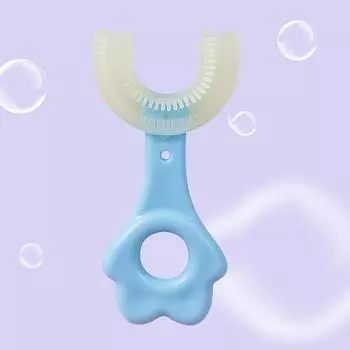 Зубная щетка Nikitas Kids U-образной формы на 2–6 лет, насадка из мягкого силикона пищевого качества, дизайн для чистки зубов на 360 ° для малышей и детей One Size синий