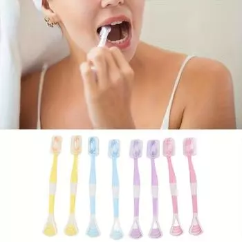 Зубная щетка Плотная мягкая щетина Ультратонкая мягкая маленькая широкая головка со скребком для языка Макарон Для чистки полости рта без повреждения десен 8pcs разноцветный