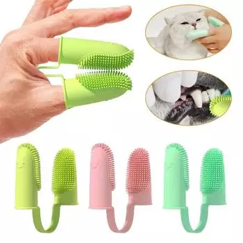 Зубная щетка с двумя пальцами для домашних животных, супермягкая TPR, зубная щетка для чистки зубов домашних животных, уход за неприятным запахом изо рта, нетоксичные чистящие средства для собак и кошек розовый