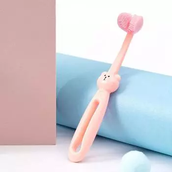 Зубная щетка с мягкой щетиной, безвредная для десен, уход за полостью рта, трехсторонняя детская зубная щетка для малышей розовый