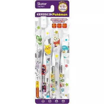 Зубная щетка Skater для учеников начальной школы 6-12 лет, мягкая, прозрачная, 3 предмета, Pokemon 23N, 15,5 см, TBCR6T-A