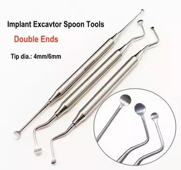 Зубной имплантат, хирургический экскаватор, ложка 4 мм/6 мм, уход за полостью рта, восстановительный инструмент для полости рта, хирургические инструменты с круглым наконечником, двойные концы 1 piece 4mm
