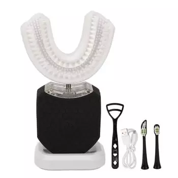 Зубные щетки Sonic U-образной формы, автоматические, беспроводные, перезаряжаемые, IPX7, водонепроницаемые, с синим светодиодом, отбеливающие чёрный