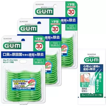 Зубочистка GUM Dental Floss Pick с нитью для ухода за межзубными промежутками 30 штук x 3 упаковки, в комплект входит бонус и Y-образная форма +