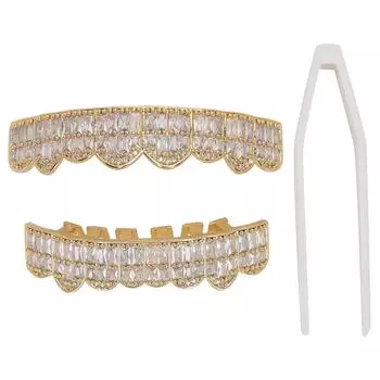 Зубы набор хип-хоп зубы грили замороженные украшения для зубов для мужчин и женщин золотистый