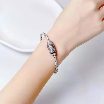 Zuyin 990 Pengpeng Lotus Шесть персонажей Правдивая сказка: Браслет «Время приходит и бежит», серебряный браслет с открытым вращающимся барабаном в стиле ретро, вращающийся Adjustable size