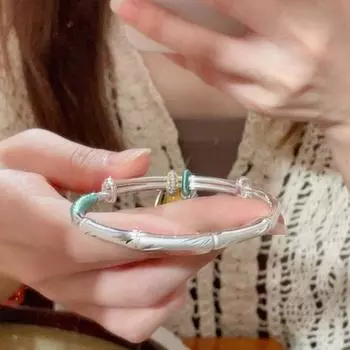 Zuyin 9999 Бамбуковый узел Высокий браслет с плетением узла в старинном стиле с безопасным дизайном Браслет из чистого серебра, браслет и подарок на День святого Валентина Adjustable size