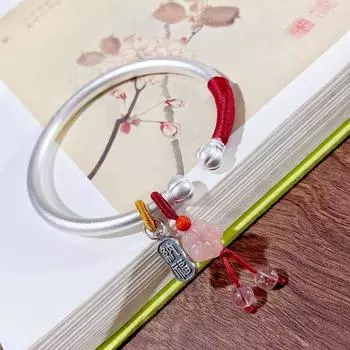 Zuyin 9999 Древний метод из чистого серебра Новый продукт Плетеный браслет из клубники и кристаллов тыквы Цветок сливы Открытый браслет из чистого серебра для подруги Adjustable size