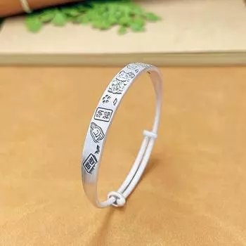 Zuyin 9999 Ping An Xi Le Ji Yan Zhao Cai Cat браслет в стиле ретро в китайском стиле Fu Zi браслет из чистого серебра в подарок для подруги Adjustable size