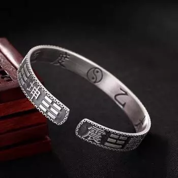 Zuyin 9999 Qiankun Bagua Открытый браслет для мужчин и женщин в этническом стиле Ретро матовый браслет из чистого серебра Adjustable size