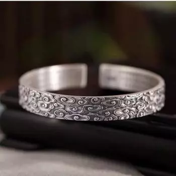 Zuyin 9999 Xiangyun мужской и женский универсальный открытый браслет в стиле ретро однотонное Священное Писание в этническом стиле ювелирный браслет из чистого серебра Adjustable size