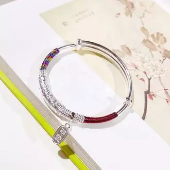 Zuyin 9999 Xiangyun Ping An Xi Le Плетеный разноцветный браслет из веревки, браслет из чистого серебра, браслет в китайском стиле, подарок на День святого Валентина Adjustable size