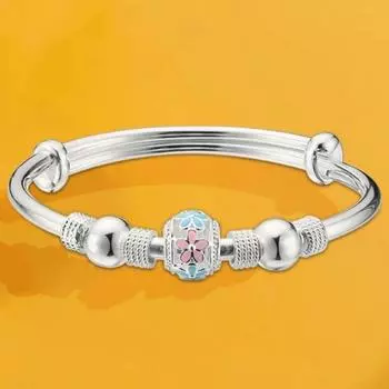 Zuyin 999,9 эмалированные бусины в горошек, маленькие цветы, большой детский браслет из чистого серебра, подарок на день рождения 1 июня для учеников начальной школы, рукоделие Adjustable size