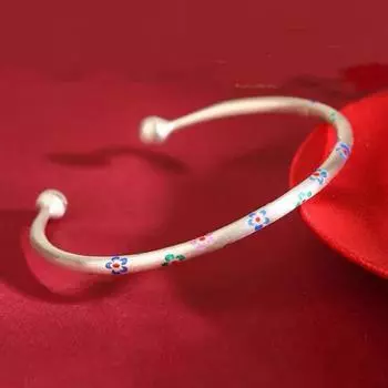 Zuyin 999,9 Цветок Сливы Красочный Счастливый Темперамент Эмаль Красочный Невыцветающий Браслет Из Бисера Цветок Универсальный Браслет Подарки Adjustable size