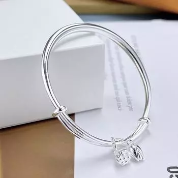 Zuyin 999,9 круглый стержень, гладкий браслет Two Life Happy Lotus Pom из чистого серебра, нишевый молодой стиль, подарок на День святого Валентина для подруги Adjustable size