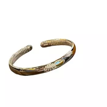 Zuyin 999,9 ручной работы, резной браслет в форме сердца лотоса, сутра, гладкое лицо, женский браслет из чистого серебра в этническом стиле для свекрови и свекрови Adjustable size