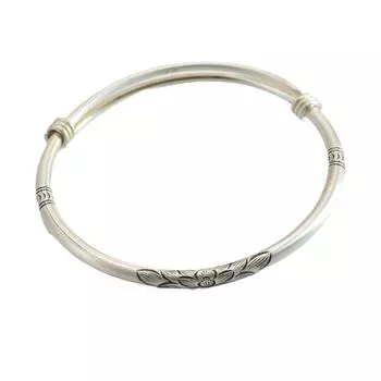 Zuyin 999 древний метод резной лотос Push Pull браслет женский ретро из чистого серебра однотонный художественный студенческий молодежный браслет Adjustable size