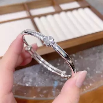 Zuyin 999 гладкий клеверный браслет пуш-пул модный молодежный браслет из чистого серебра в подарок для подруги и подруги Adjustable size