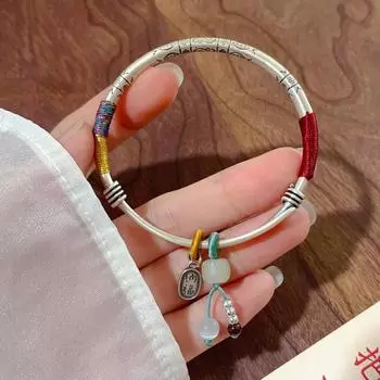 Zuyin 99 Инь Ян Рыбий плетеный браслет Женский однотонный маленький этнический стиль Привлечение богатства и благословение Браслет из чистого серебра Adjustable size