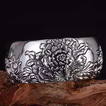 Zuyin S990 Широкий цветущий цветок, богатый и благородный браслет с цветком пиона, рельефный ретро-открывающийся преувеличенный браслет для мамы Adjustable size