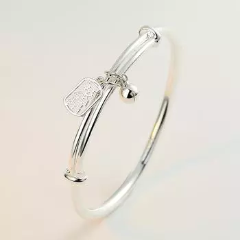 Zuyin S999 Браслет-колокольчик с выдолбленной бляшкой и новым китайским стилем. Универсальный женский браслет из чистого серебра с пуш-пулом в подарок подруге Adjustable size серебряный