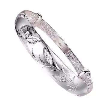 Zuyin S999 Браслет с плоским животом и цветочной лозой, браслет из чистого серебра с женским цветком, как парча Adjustable size