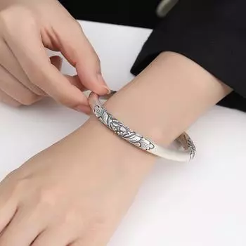 Zuyin S999 Древний браслет ручной работы со снежинками для женщин Юньнань рельефный цветок пиона этнический браслет из чистого серебра Adjustable size