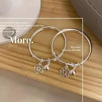 Zuyin S999 летний Ping An Baby браслет из чистого серебра монета пуш-пуль колокольчик серебряный браслет полная луна детский подарок для детей Adjustable size