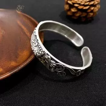 Zuyin S999 Привлекающий богатство браслет Pixiu Изношенный мужской браслет в стиле ретро Pixiu Тайский серебряный браслет Adjustable size